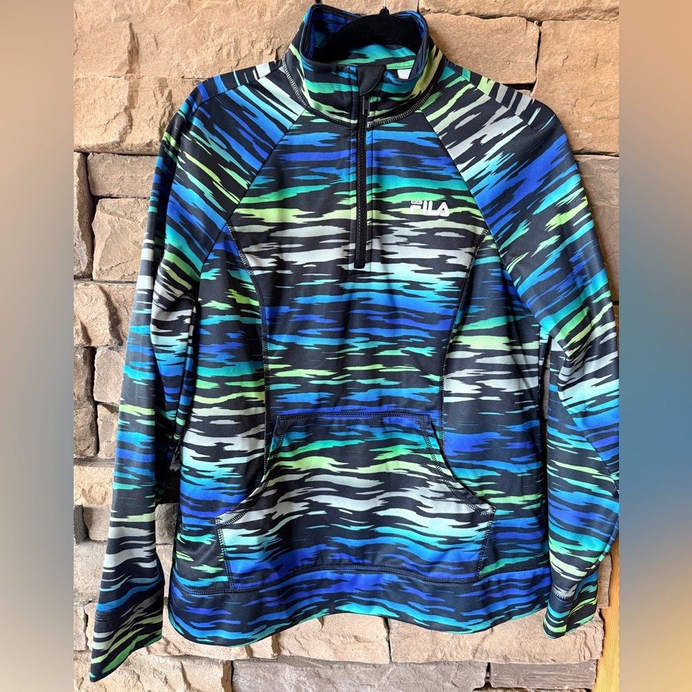 Fila Sport Blue Green Striped Quarter-Zip Pullover